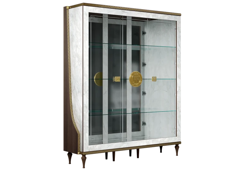Vitrine 3 portes marbre noyer et or 24K - Romantica