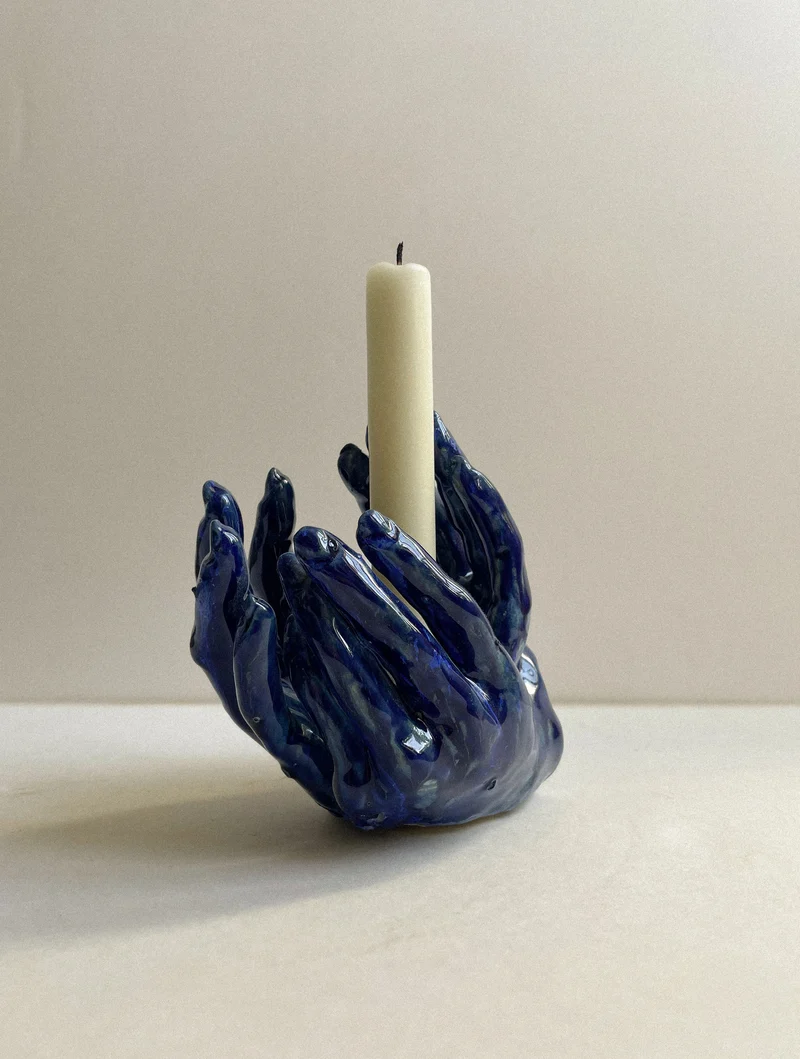 Blue Candleholder in Ceramic n°70