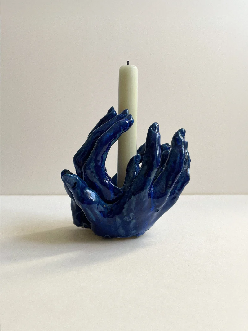 Blue Candleholder in Ceramic n°70