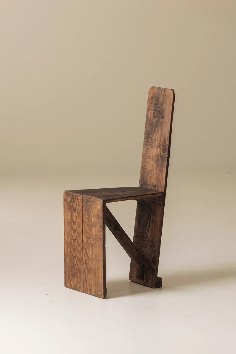 Set of 3 Primitive French Wooden Chairs, 1940s–1950s