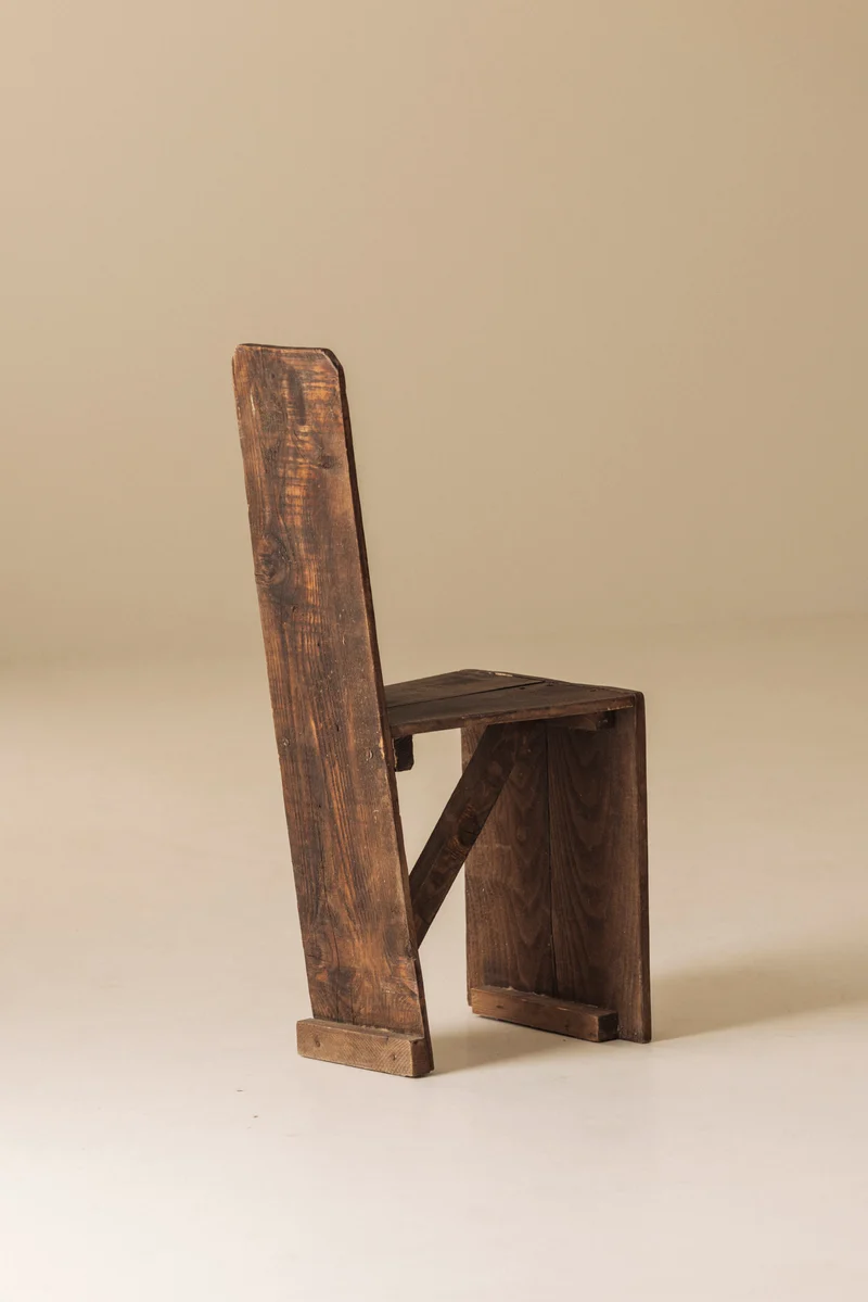 Set of 3 Primitive French Wooden Chairs, 1940s–1950s
