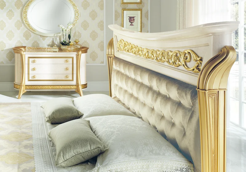 Commode 3 tiroirs effet marbre ivoire et or - Melodia