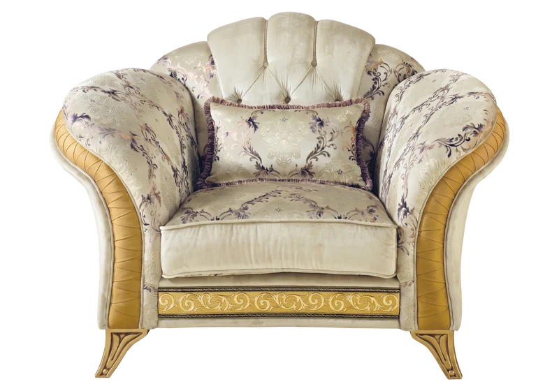 Fauteuil de salon capitonné classique italien beige et or - Melodia