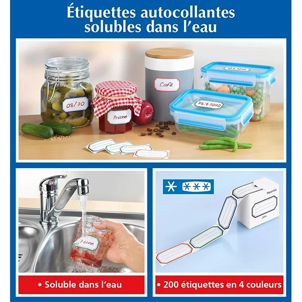 200 étiquettes autocollantes hydrosolubles en rouleau Wenko by Maximex