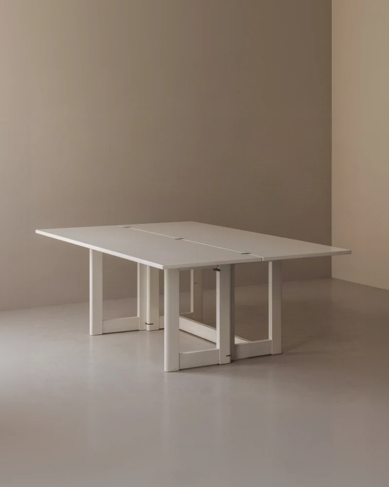 Italian White Lacquered Folding Table with Brass Details, 1960s