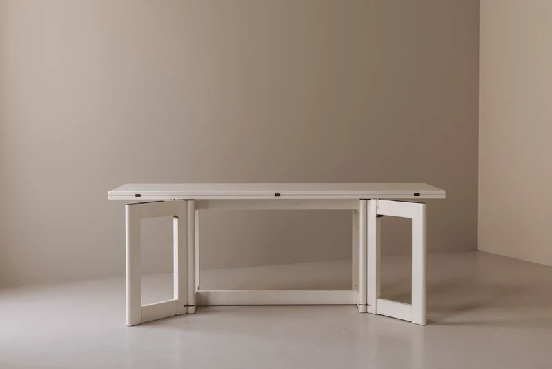 Italian White Lacquered Folding Table with Brass Details, 1960s