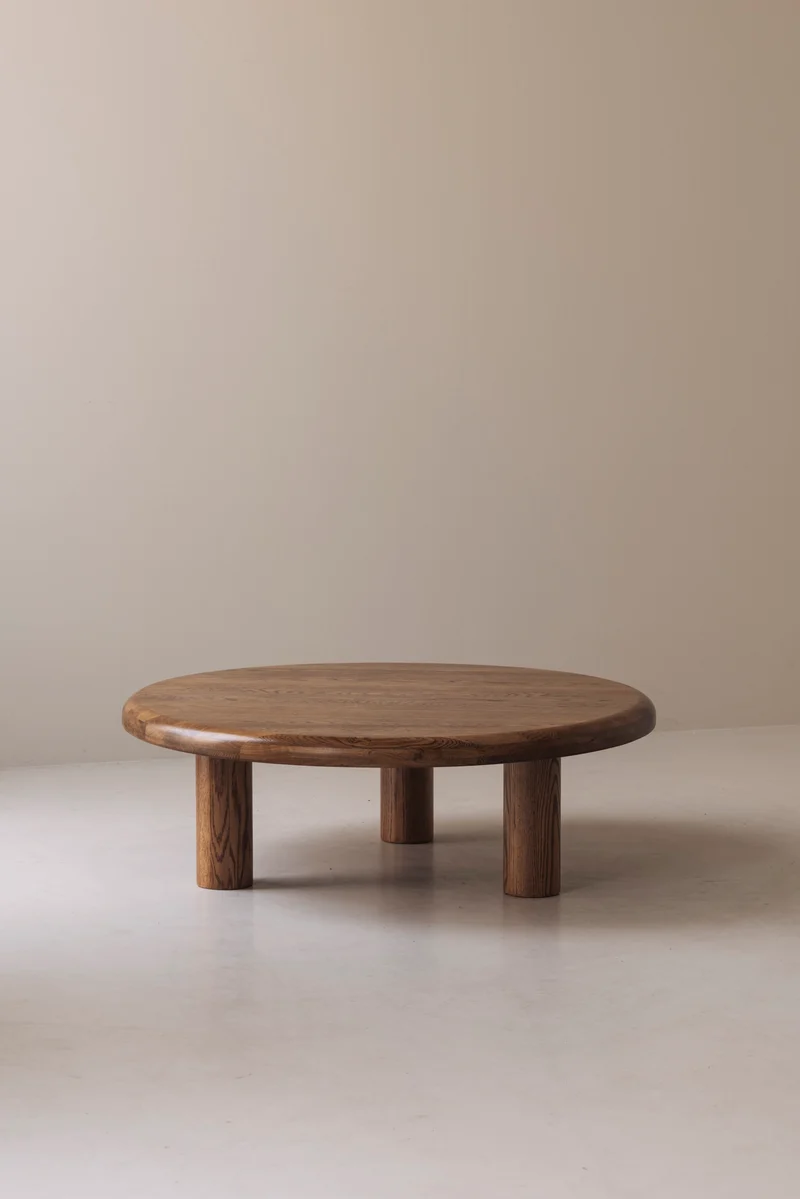 Sculptural Round Coffee Table in Solid Oak, France 1960s