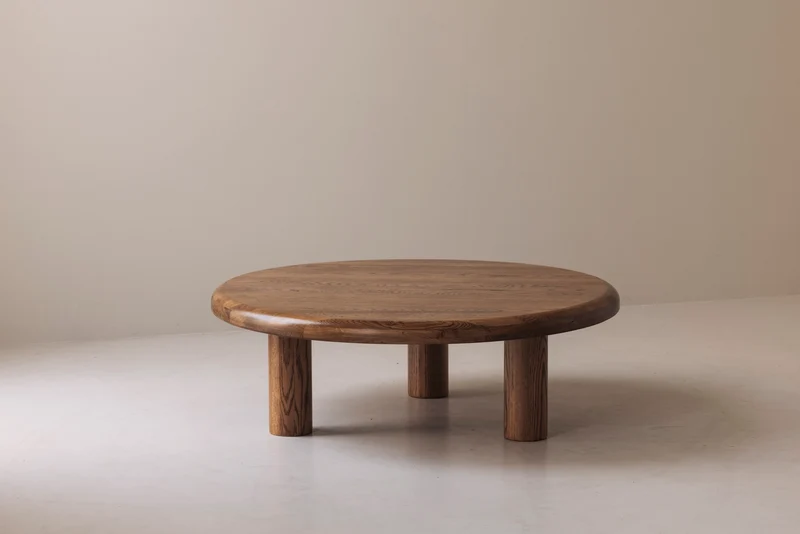 Sculptural Round Coffee Table in Solid Oak, France 1960s