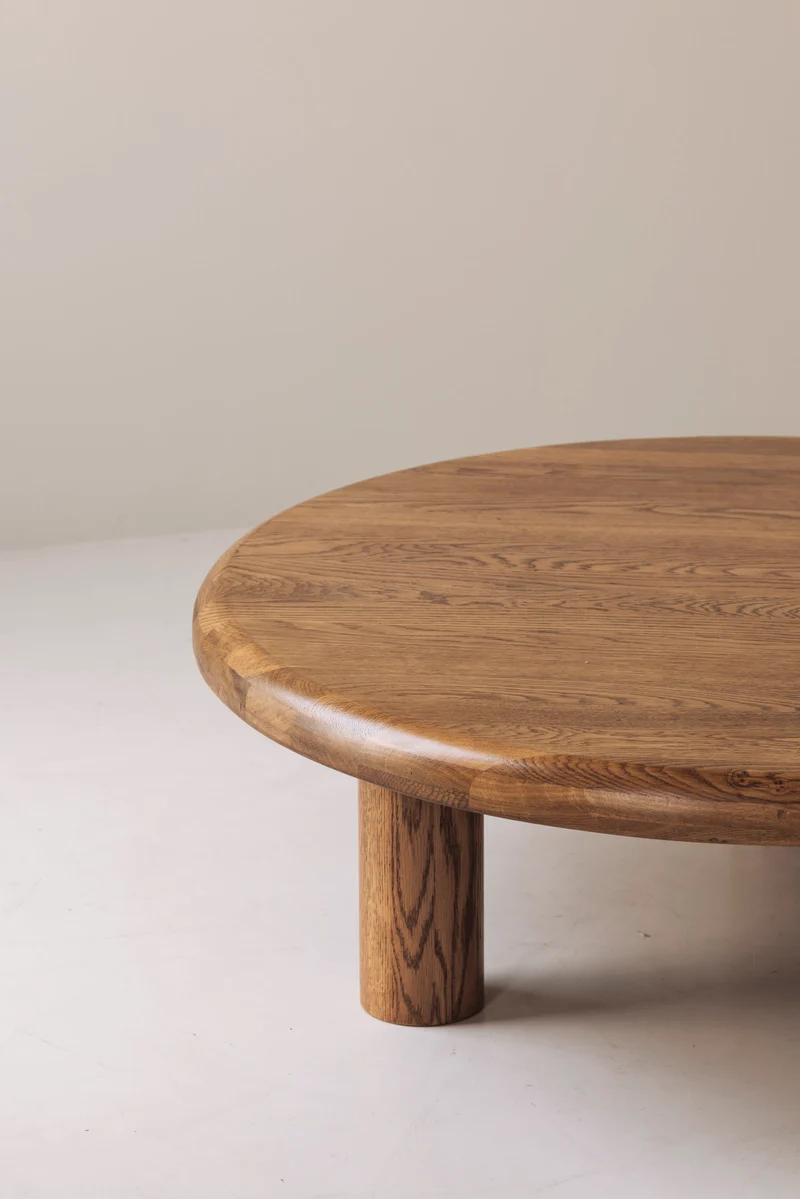 Sculptural Round Coffee Table in Solid Oak, France 1960s