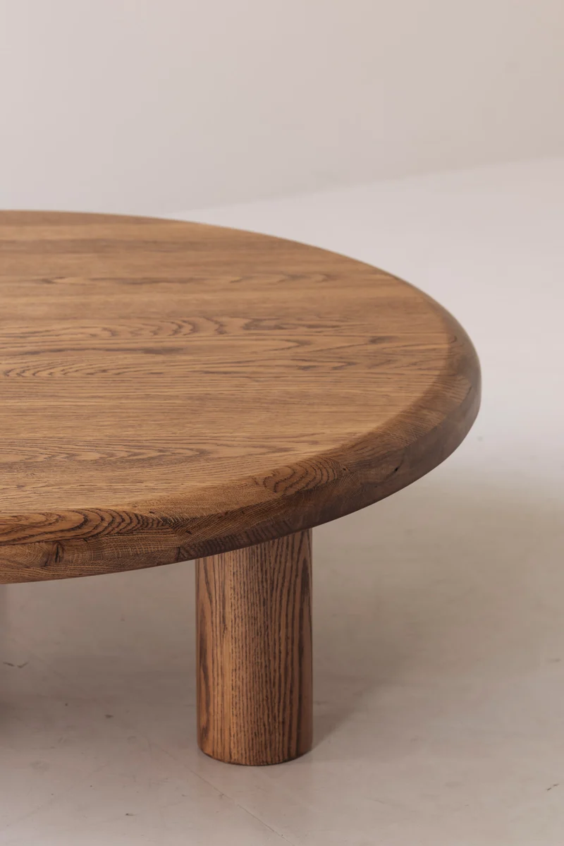 Sculptural Round Coffee Table in Solid Oak, France 1960s