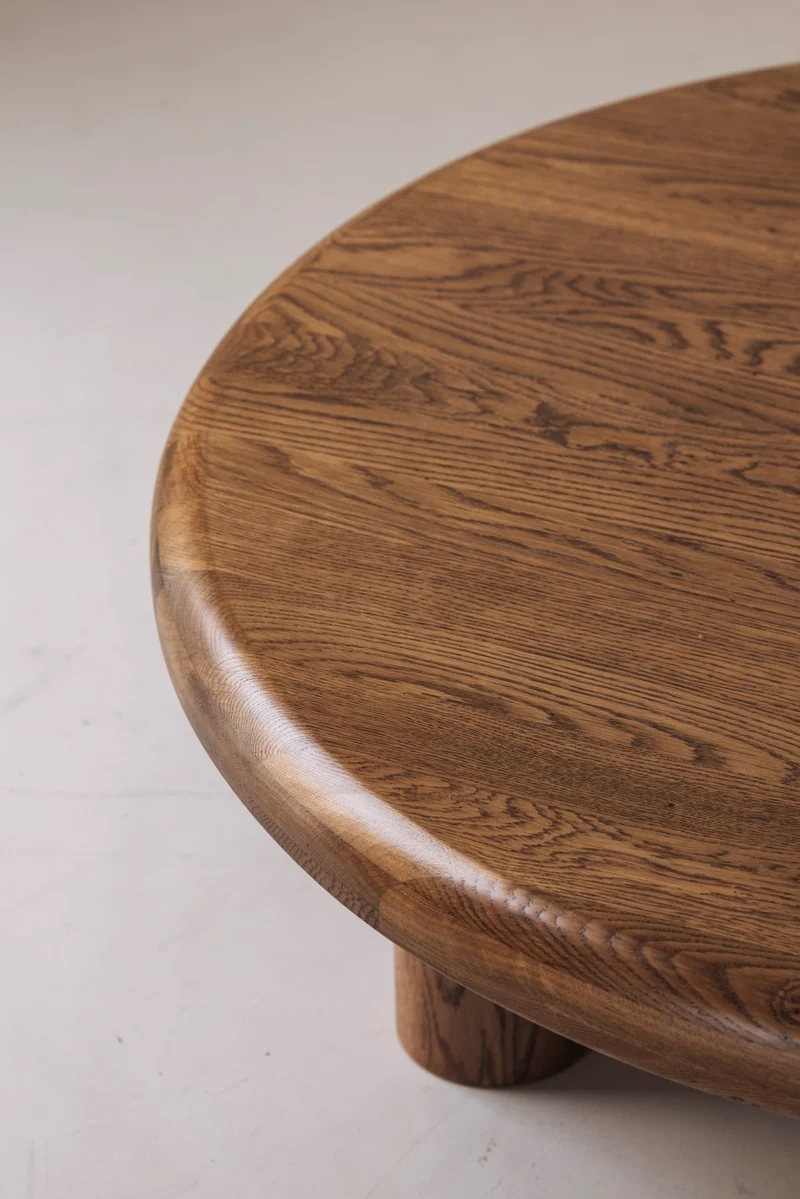 Sculptural Round Coffee Table in Solid Oak, France 1960s
