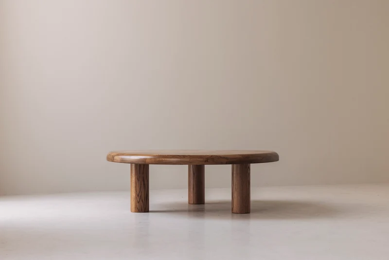 Sculptural Round Coffee Table in Solid Oak, France 1960s