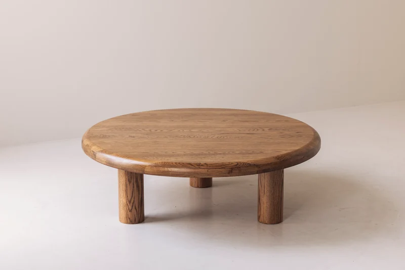 Sculptural Round Coffee Table in Solid Oak, France 1960s
