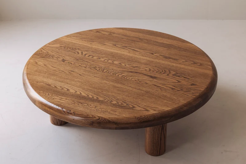 Sculptural Round Coffee Table in Solid Oak, France 1960s