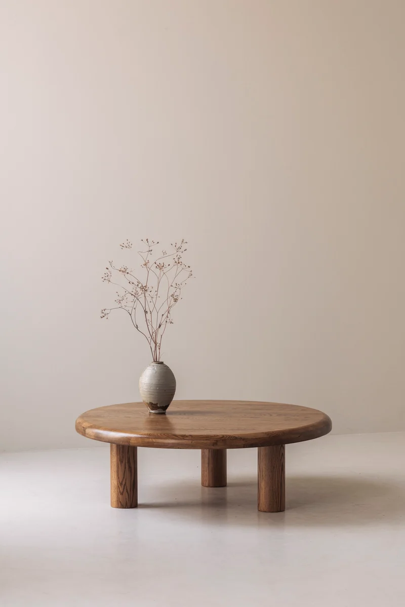 Sculptural Round Coffee Table in Solid Oak, France 1960s