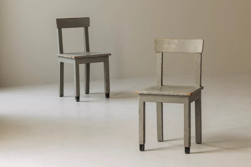 Set of 4 Rationalist Wooden Dining Chairs in the Taste of Giuseppe Pagano, 1940s
