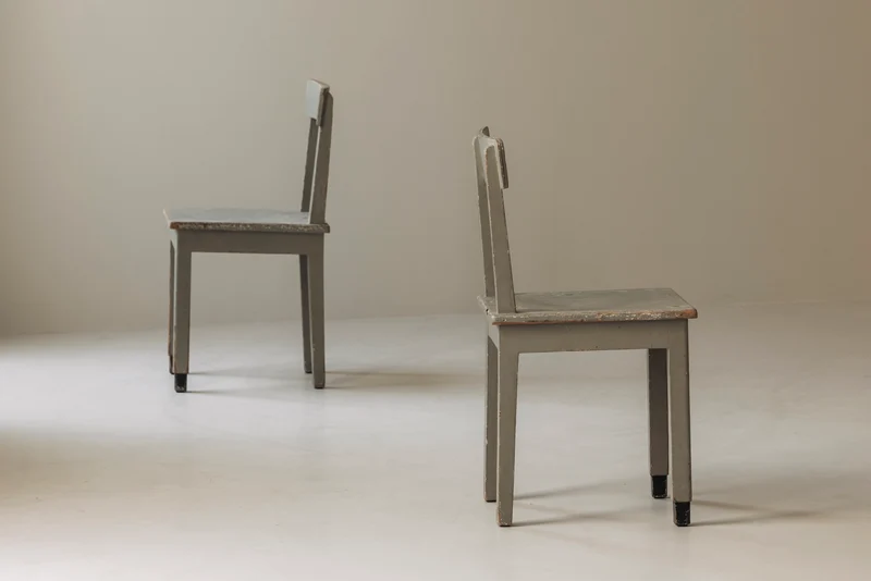 Set of 4 Rationalist Wooden Dining Chairs in the Taste of Giuseppe Pagano, 1940s