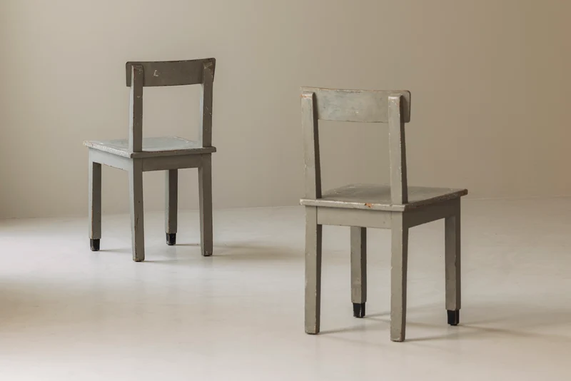 Set of 4 Rationalist Wooden Dining Chairs in the Taste of Giuseppe Pagano, 1940s