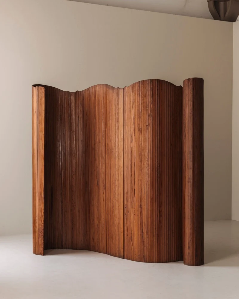S.N.S.A. Pine Tambour Room Divider, France 1950s