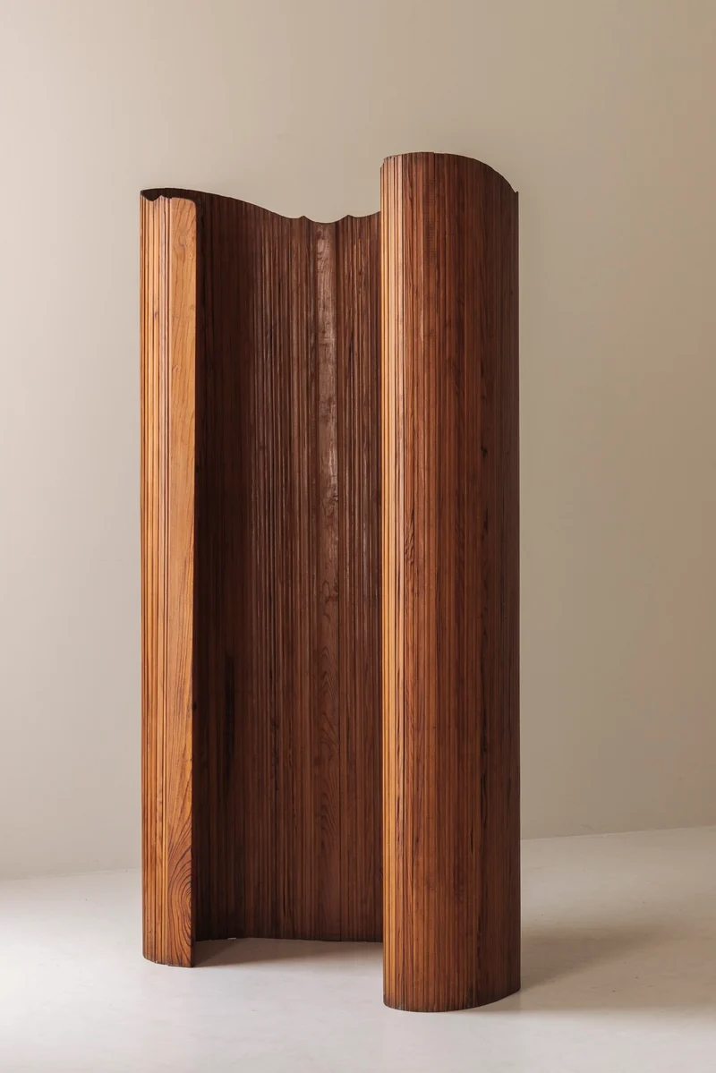 S.N.S.A. Pine Tambour Room Divider, France 1950s