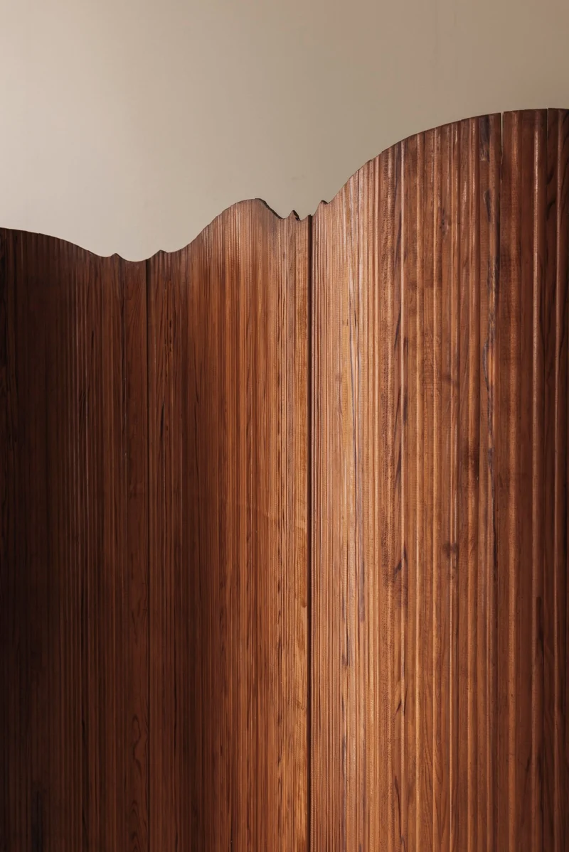 S.N.S.A. Pine Tambour Room Divider, France 1950s