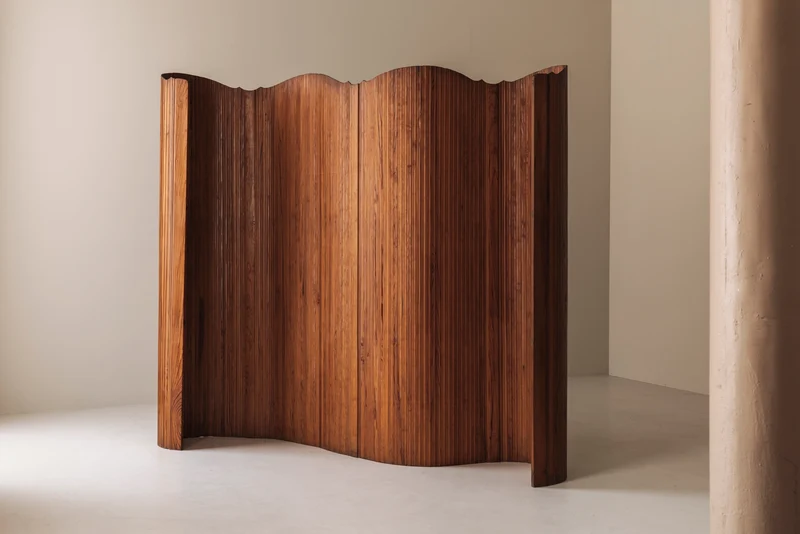 S.N.S.A. Pine Tambour Room Divider, France 1950s