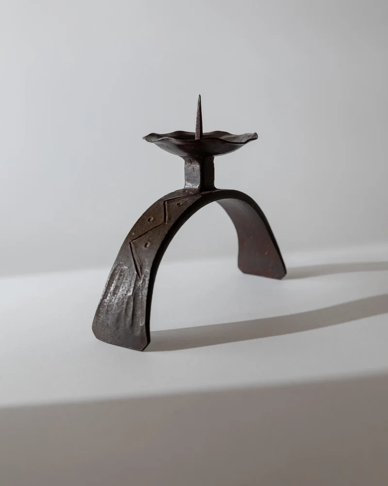 1960s Hand Forged Iron Candle Holder