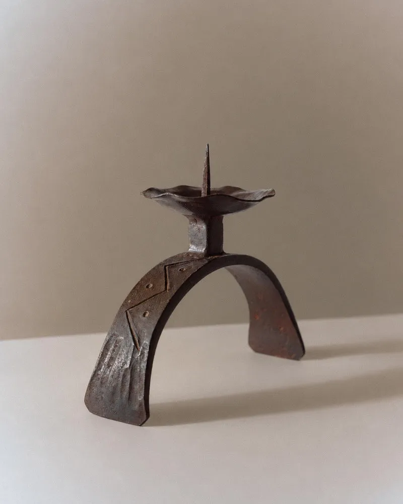 1960s Hand Forged Iron Candle Holder