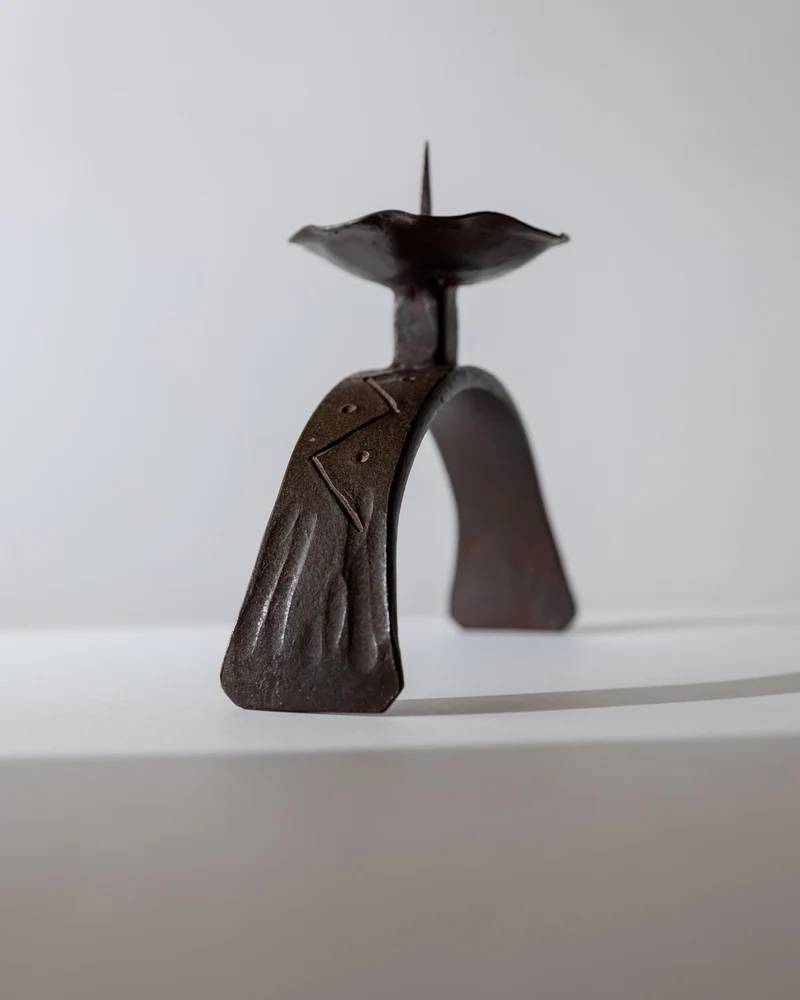 1960s Hand Forged Iron Candle Holder
