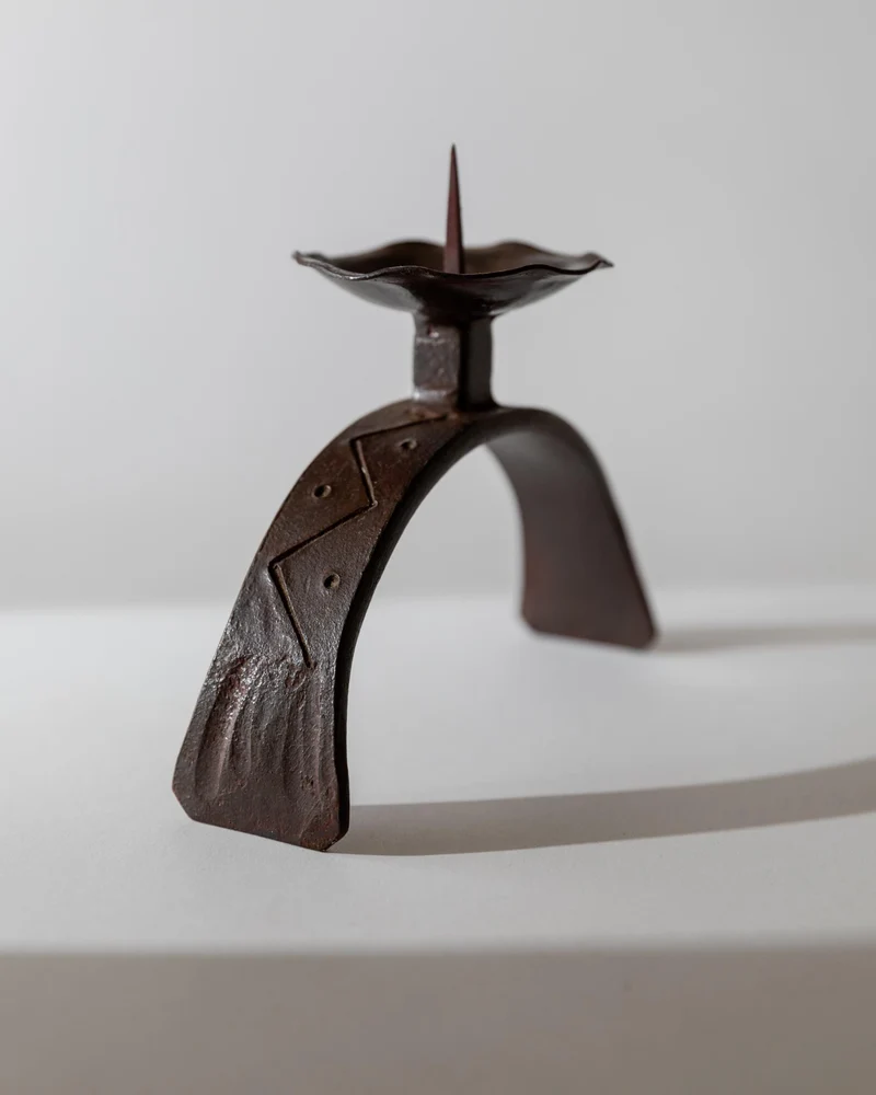 1960s Hand Forged Iron Candle Holder