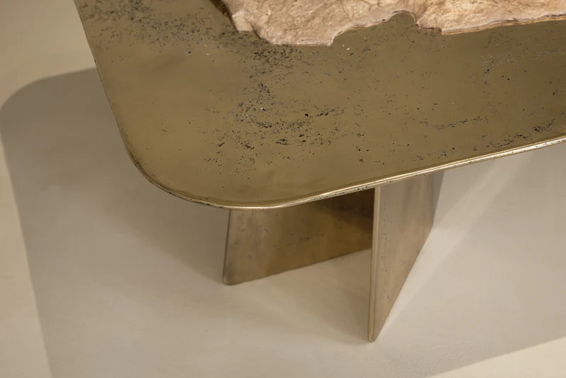 ACROPOLIS Sculptural Coffee Table - Brass and Travertine and Resin
