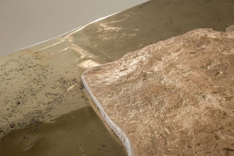 ACROPOLIS Sculptural Coffee Table - Brass and Travertine and Resin
