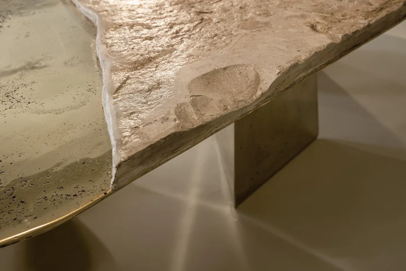 ACROPOLIS Sculptural Coffee Table - Brass and Travertine and Resin