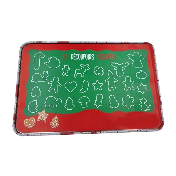 25 emporte-pièces et boite en métal rouge Patisse