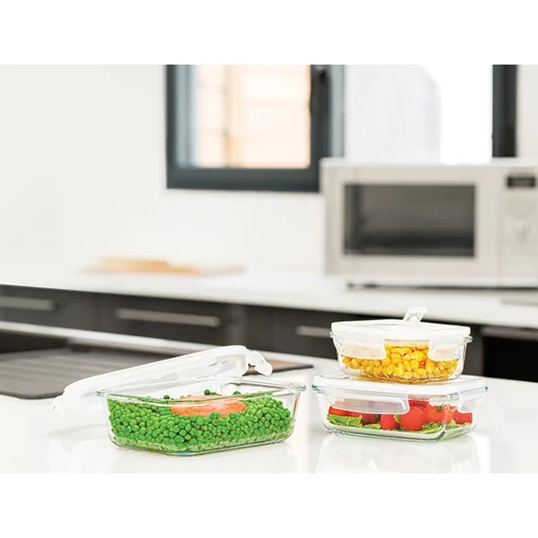 3 boîtes rectangulaires en verre 400, 650 et 1000 ml Pebbly