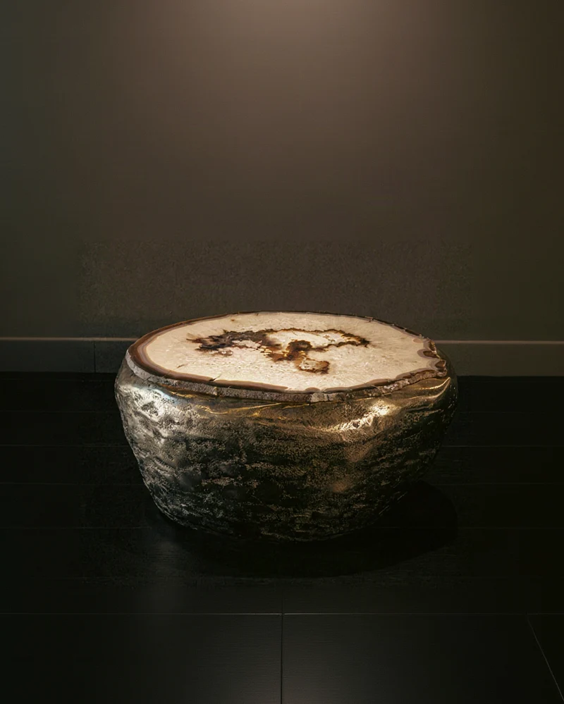 ERNEST Coffee Table in Brass and Agata