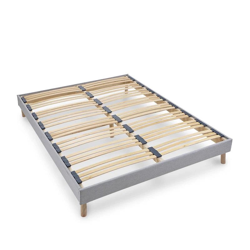 Sommier à lattes bois Capitole - Tri-lattes ergonomiques - Gris clair - Livré en kit