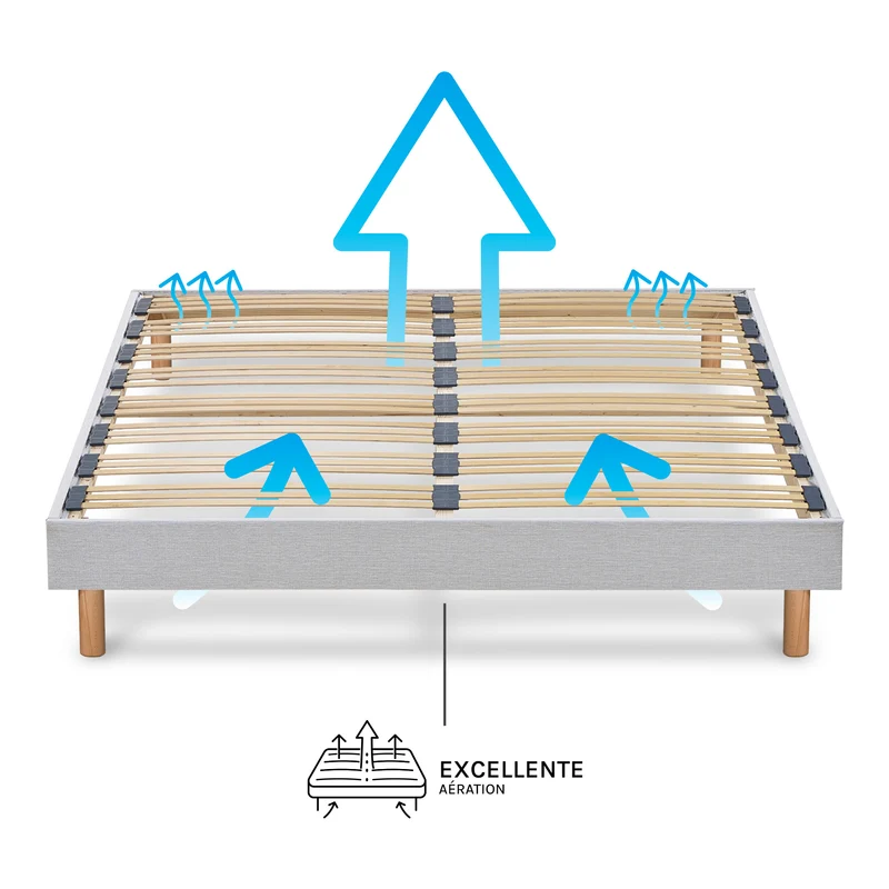 Sommier à lattes bois Capitole - Tri-lattes ergonomiques - Gris clair - Livré en kit