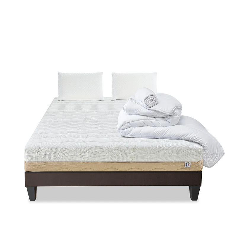 Pack prêt à dormir Leman - Matelas + Sommier + Couette, oreillers, protège-matelas - 25 cm d'épaisseur