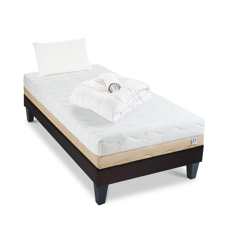 Pack prêt à dormir Leman - Matelas + Sommier + Couette, oreillers, protège-matelas - 25 cm d'épaisseur