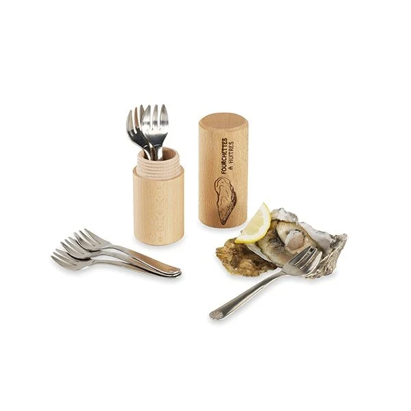 6 fourchettes à huitres + fourreau en bois Roger Orfèvre