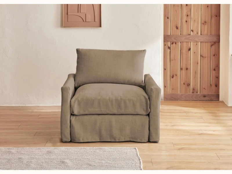 Fauteuil large en lin LENO - 80 cm