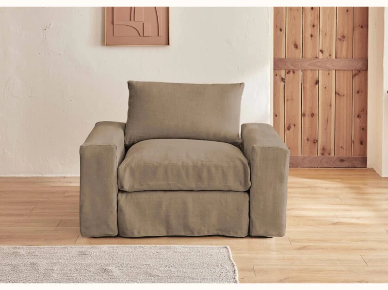 Fauteuil large en lin LENO - 80 cm