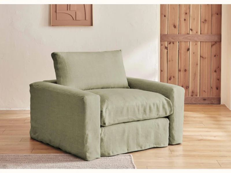 Fauteuil large en lin LENO - 80 cm