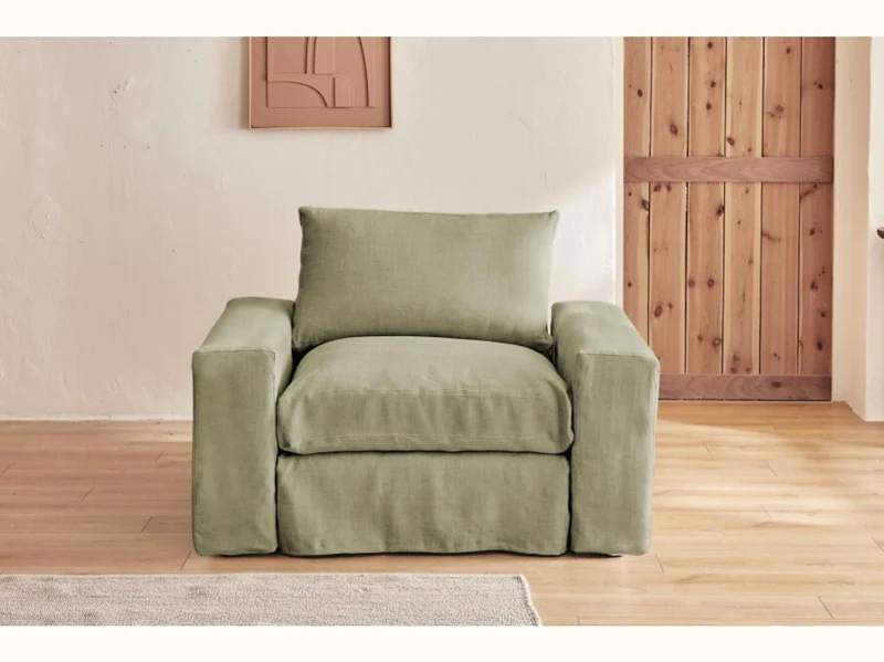 Fauteuil large en lin LENO - 80 cm