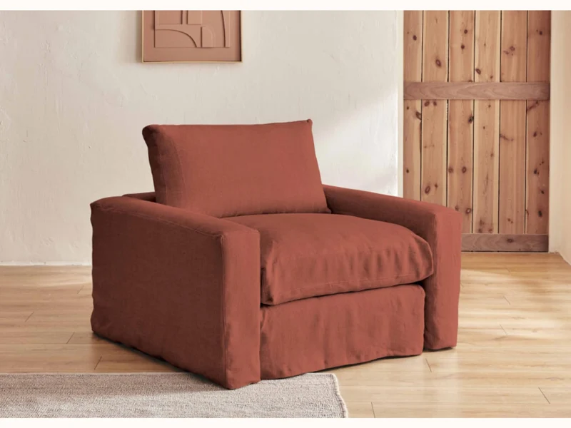 Fauteuil large en lin LENO - 80 cm