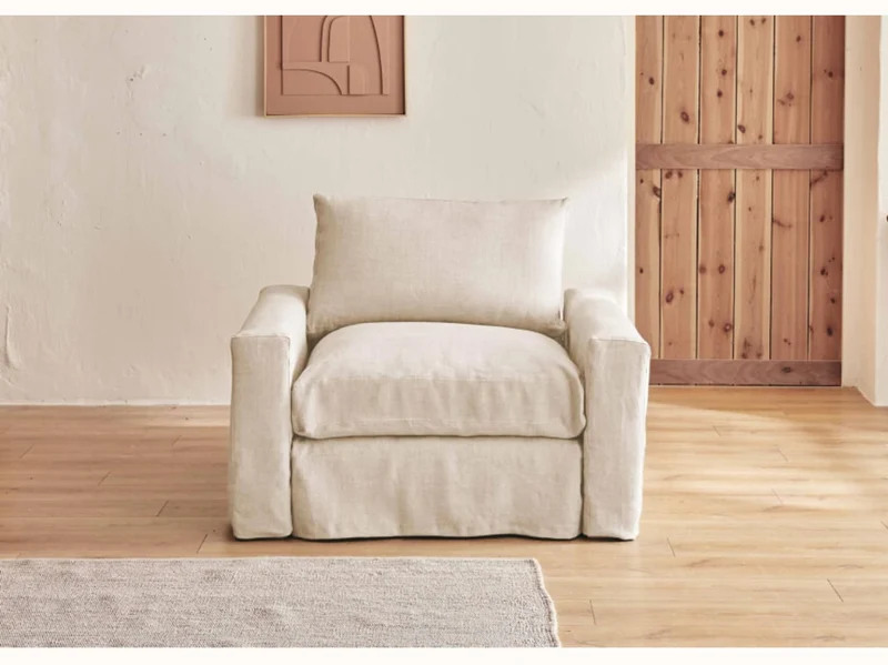 Fauteuil large en lin LENO - 80 cm