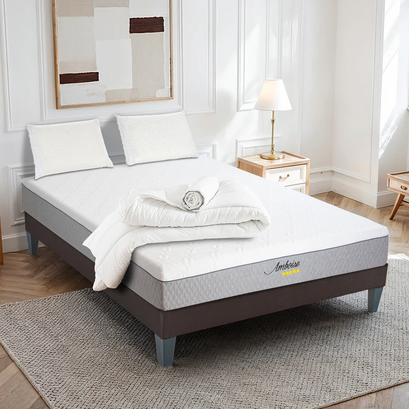 Pack Amboise - Matelas + Sommier + Accessoires - La chambre équipée en une fois - 24 cm d'épaisseur