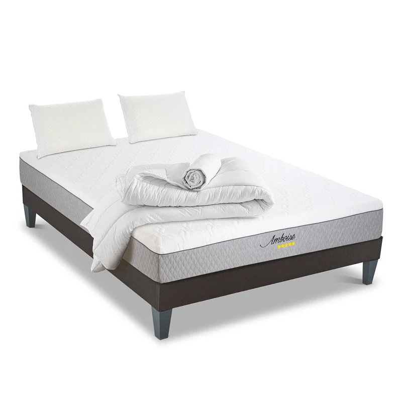 Pack Amboise - Matelas + Sommier + Accessoires - La chambre équipée en une fois - 24 cm d'épaisseur