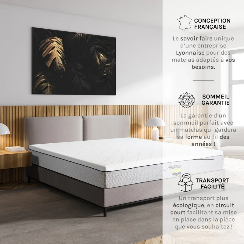 Pack Amboise - Matelas + Sommier + Accessoires - La chambre équipée en une fois - 24 cm d'épaisseur